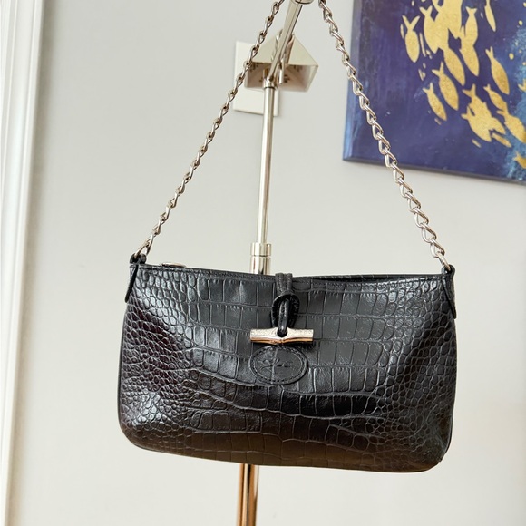 Longchamp Croc-Embossed Leather Shoulder Bag - Picture 4 of 13